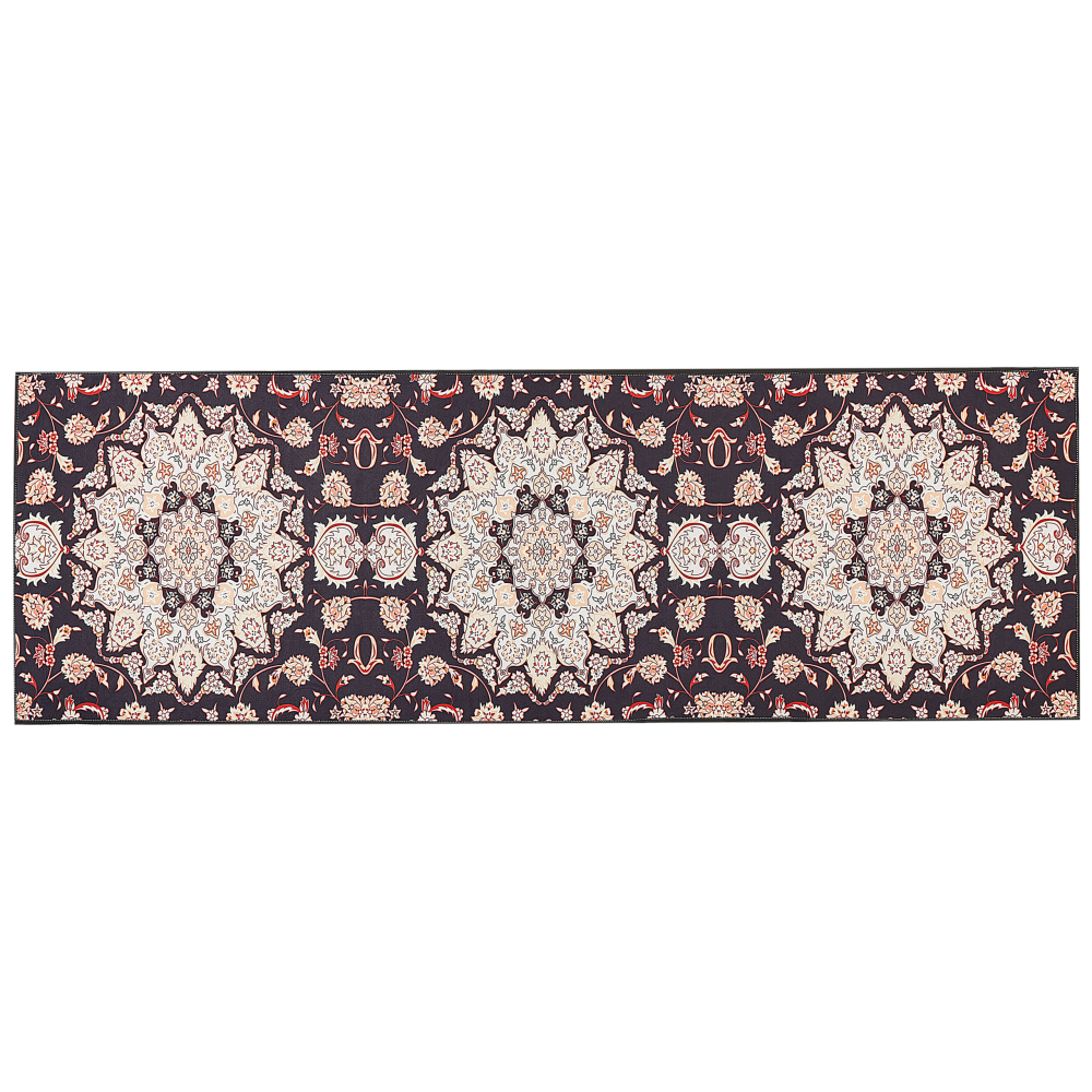 Teppich schwarz beige 80 x 240 cm orientalisches Muster Kurzflor ARITAS Bild 1