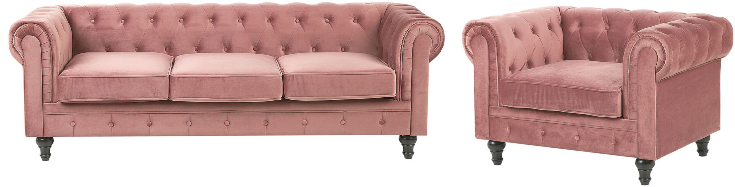 Sofa Set Samtstoff rosa 4-Sitzer CHESTERFIELD Bild 1