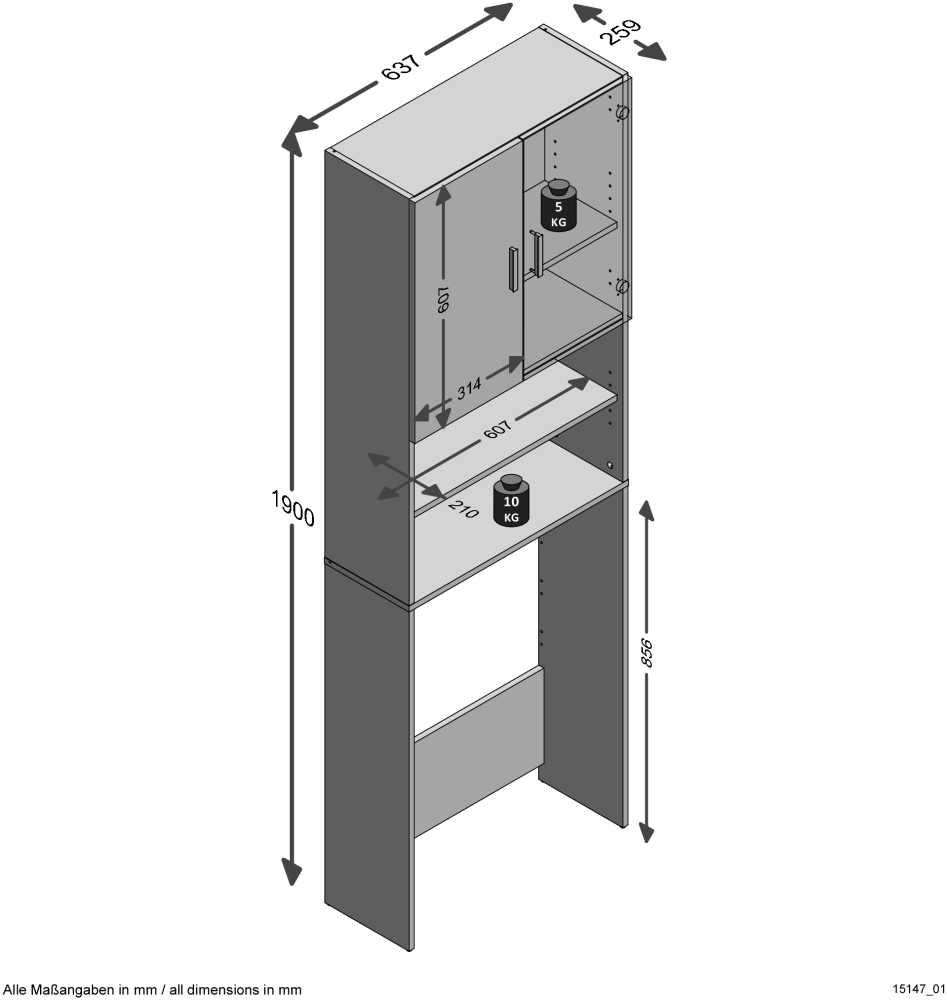 FMD Möbel - NASSAU 101 - Waschmaschinenüberbauschrank - melaminharzbeschichtete Spanplatte - weiß - 6,4 x 19 x 2,6cm Bild 1