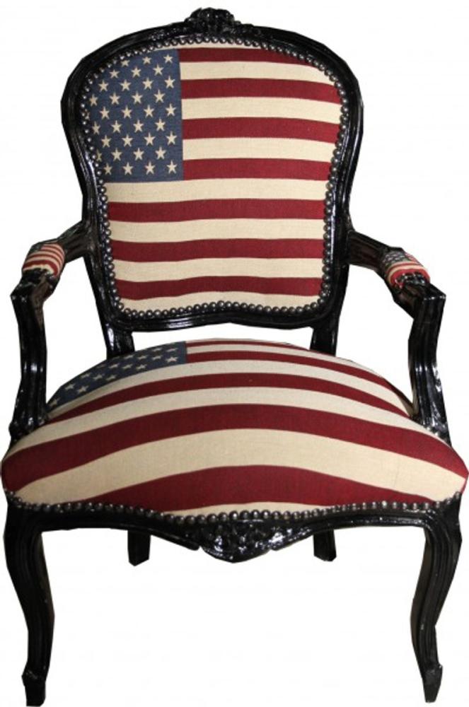 Casa Padrino Barock Salon Stuhl USA Design / Schwarz - USA Style Bild 1