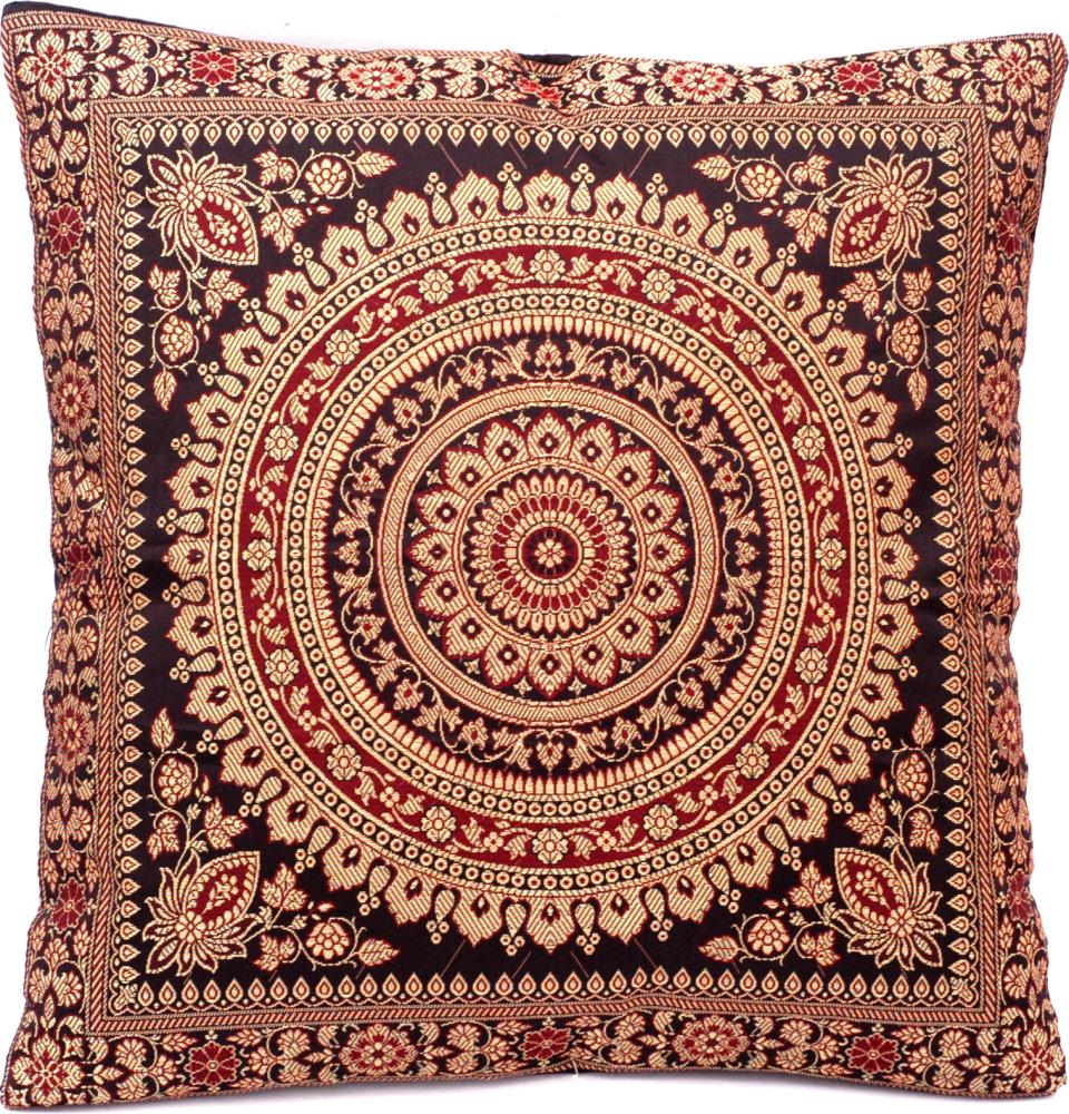 Handgewebter indischer Banarasi Seide Deko-Kissenbezug mit Extravaganten Mandala Design in Schwarz - 40 cm x 40 cm Bild 1