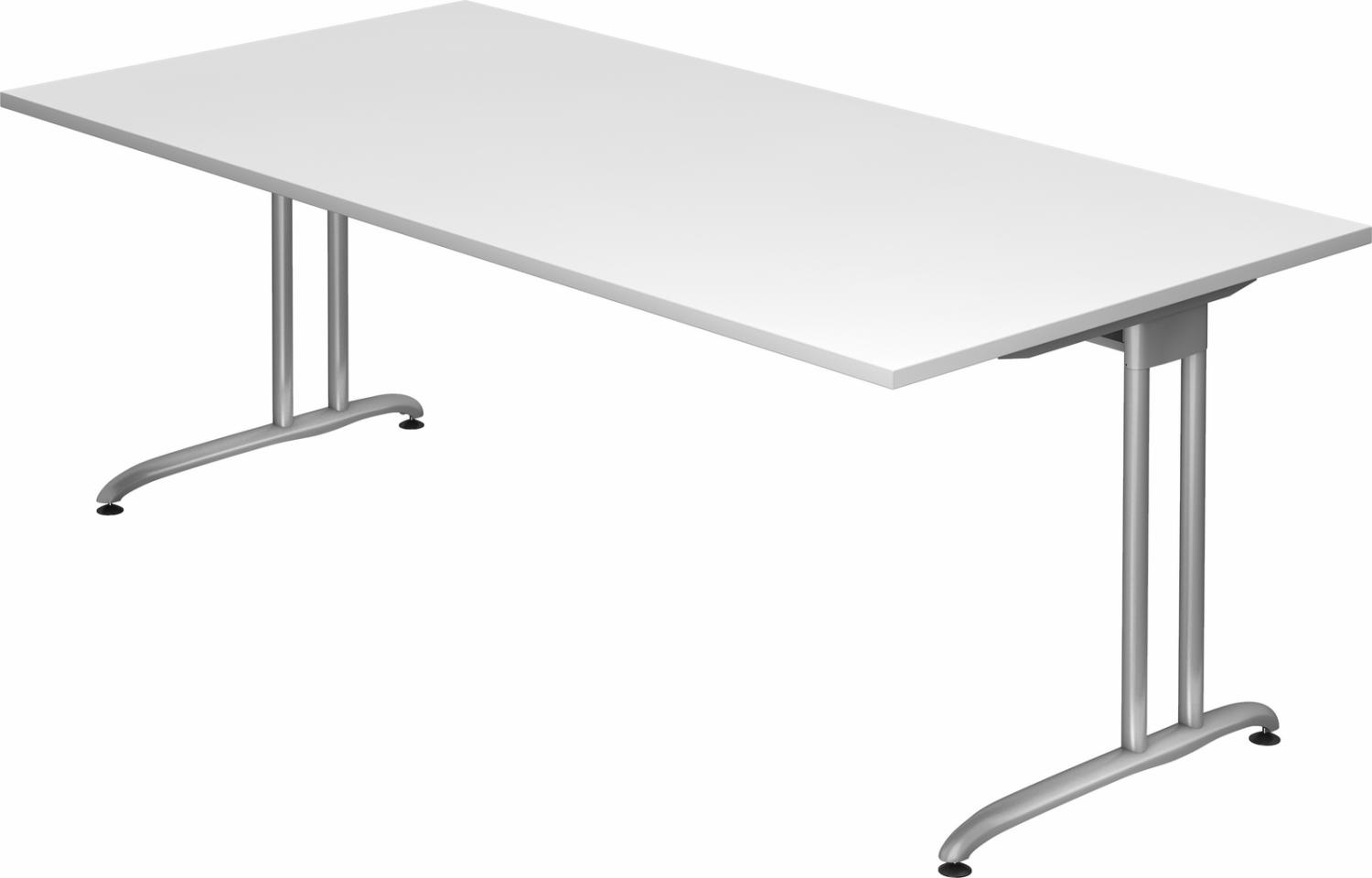 bümö® Schreibtisch B-Serie stabile Premium Qualität, Tischplatte 200 x 100 cm in Weiß, Gestell in silber Bild 1