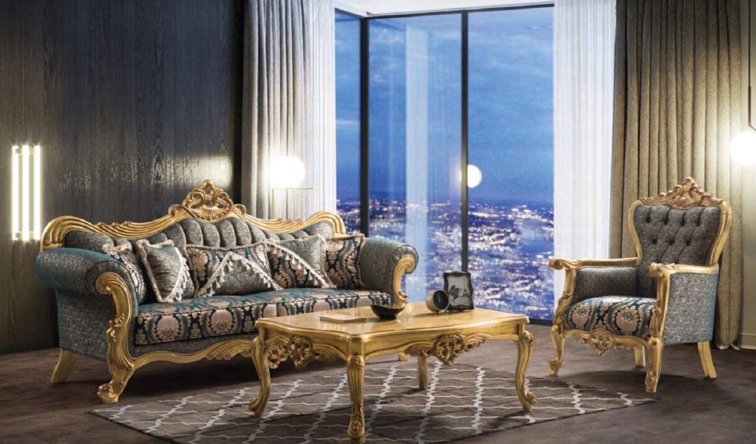 Casa Padrino Luxus Barock Wohnzimmer Set Grün / Gold - 2 Sofas & 2 Sessel & 1 Couchtisch - Handgefertigte Wohnzimmer Möbel im Barockstil - Edel & Prunkvoll Bild 1