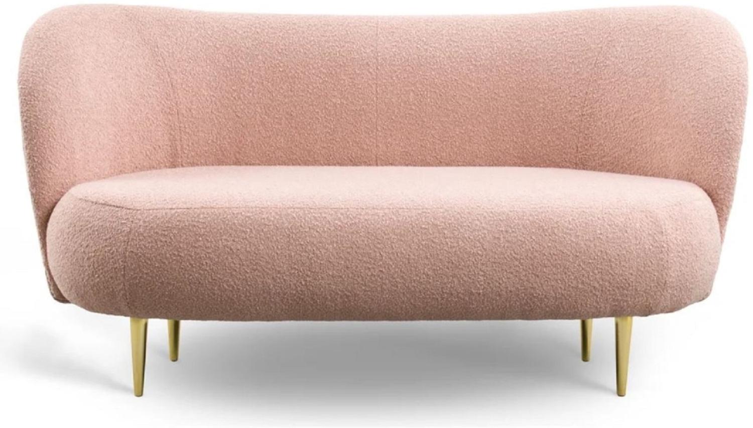 Casa Padrino Luxus 3er Sofa Rosa / Gold 180 x 72 x H. 80 cm - Wohnzimmer Sofa mit gebogener Rückenlehne - Wohnzimmer Möbel - Luxus Möbel - Wohnzimmer Einrichtung - Luxus Einrichtung Bild 1
