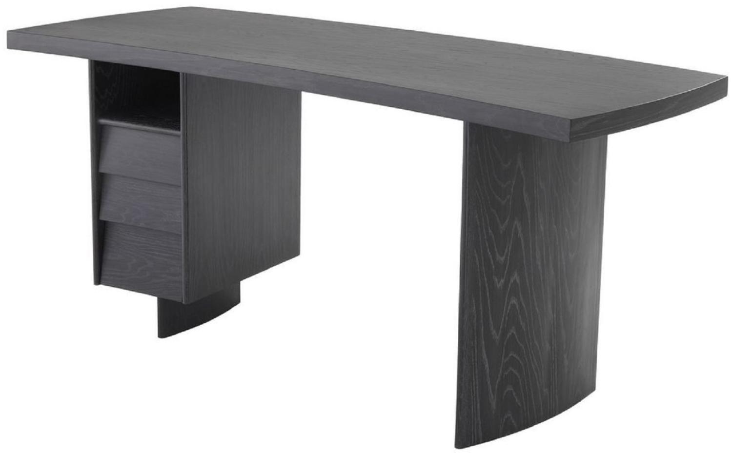 Casa Padrino Luxus Massivholz Schreibtisch mit gebogener Tischplatte Anthrazitgrau 170 x 70 x H. 78,5 cm - Bürotisch - Computertisch - Luxus Büro Möbel Bild 1