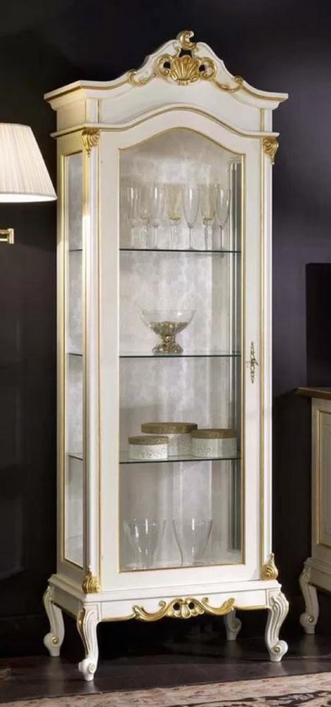 Casa Padrino Luxus Barock Vitrine Weiß / Gold - Handgefertigter Massivholz Vitrinenschrank mit Glastür - Prunkvolle Barock Möbel - Luxus Qualität - Made in Italy Bild 1