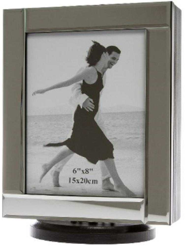 Casa Padrino Luxus Schmuckschrank Schwarz / Cremefarben / Silber 20 x 15 x H. 27 cm - Kleiner Schmuckschrank mit Fotorahmen Spiegeltür und drehbarem Standfuß Bild 1