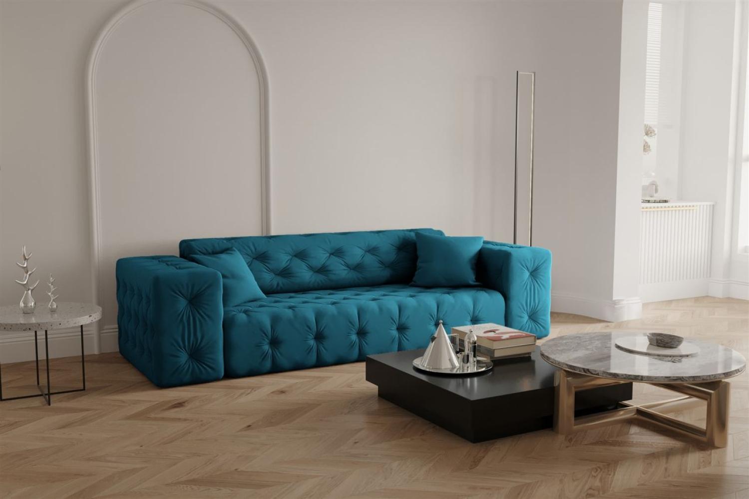 Sofa Designersofa CHANTAL 3-Sitzer in Stoff Opera Velvet Ozeanblau Bild 1