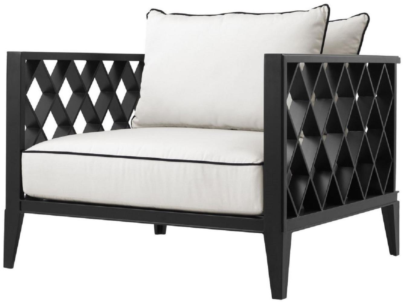 Casa Padrino Luxus Wohnzimmer Sessel mit Kissen Mattschwarz / Weiß 96,5 x 93,5 x H. 68,5 cm - Wohnzimmer Möbel Bild 1
