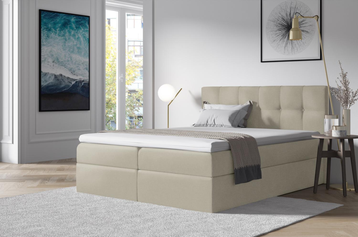 Stylefy 'Cesar' Boxspringbett, Strukturstoff Beige 160 x 200 cm Bild 1