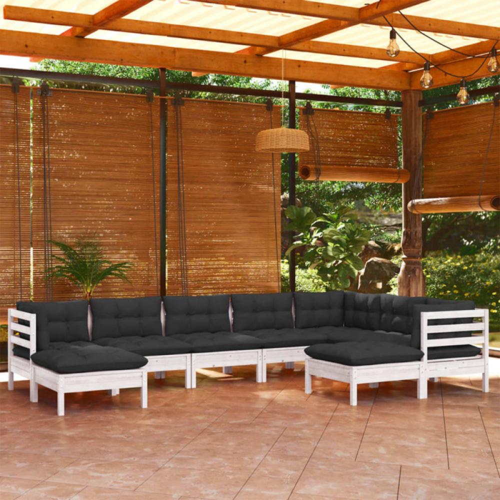 9-tlg. Garten-Lounge-Set mit Kissen Weiß Kiefer Massivholz Bild 1