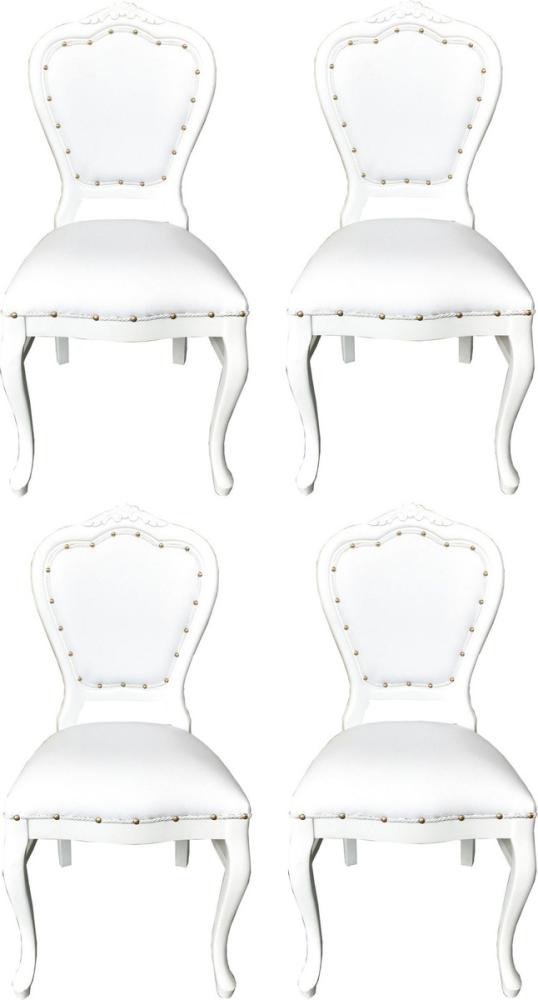 Casa Padrino Luxus Barock Esszimmer Set Weiß / Weiß 45 x 47 x H. 99 cm - 4 handgefertigte Esszimmerstühle mit Kunstleder - Barock Esszimmermöbel Bild 1