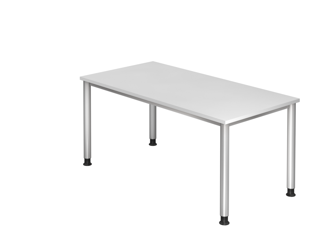 'HS16' Schreibtisch mit rundem 4-Fuß-Gestell, Weiß/ Silber, 160 x 80 x 68-76 cm Bild 1