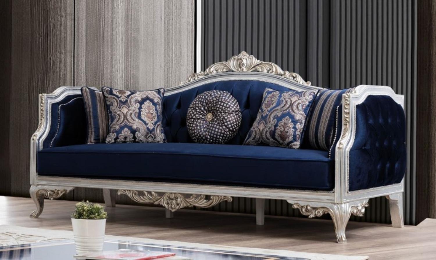 Casa Padrino Luxus Barock Sofa Blau / Silber / Gold 228 x 90 x H. 110 cm Bild 1