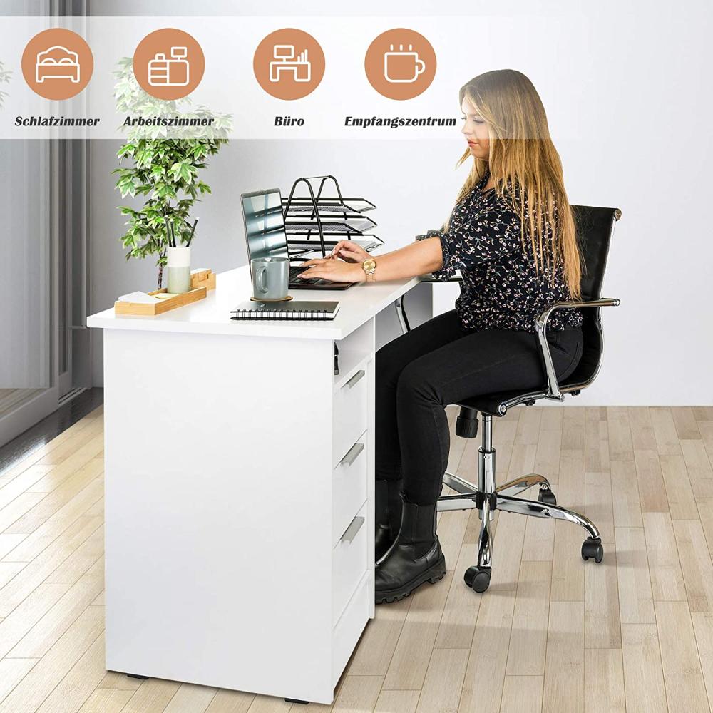COSTWAY Computertisch mit 3 Schubladen, weiß, 120 x 55 x 76 cm Bild 1