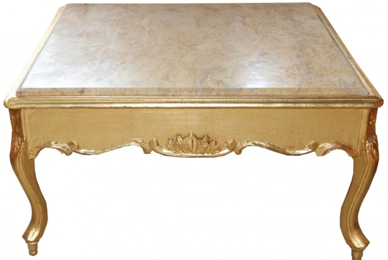 Casa Padrino Barock Couchtisch Gold mit Marmorplatte 80 x 80 cm- Antik Stil Bild 1