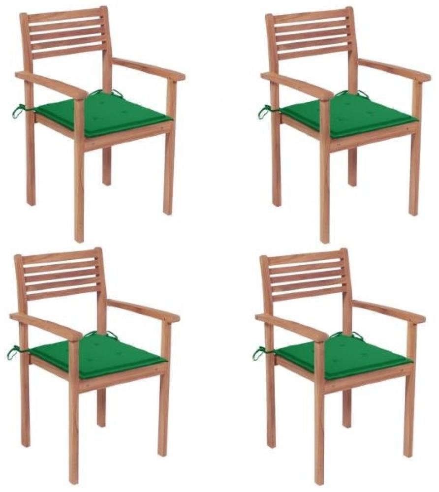 Gartenstühle 4 Stk. mit Grünen Kissen Massivholz Teak Bild 1