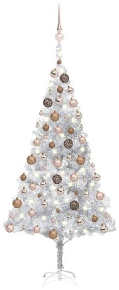 vidaXL Künstlicher Weihnachtsbaum mit LEDs & Kugeln Silbern 180cm PET, Mit Beleuchtung [3077610] Bild 1