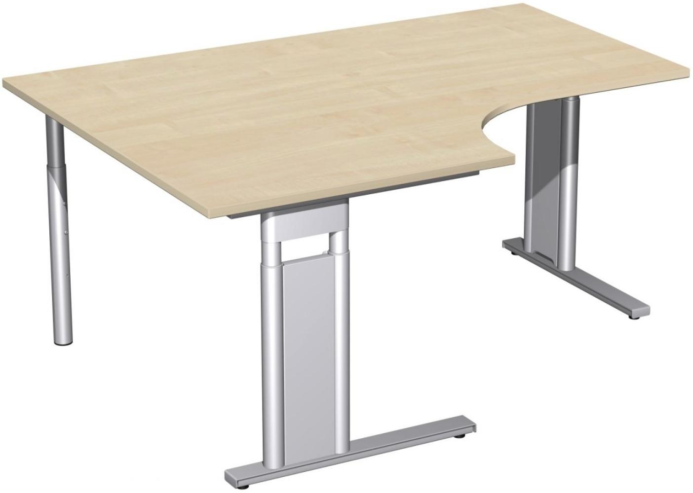 PC-Schreibtisch 'C Fuß Pro' links, höhenverstellbar, 160x120cm, Ahorn / Silber Bild 1