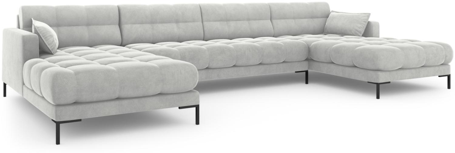 Micadoni 6-Sitzer Samtstoff Panorama Sofa Mamaia | Bezug Silver | Beinfarbe Black Metal Bild 1