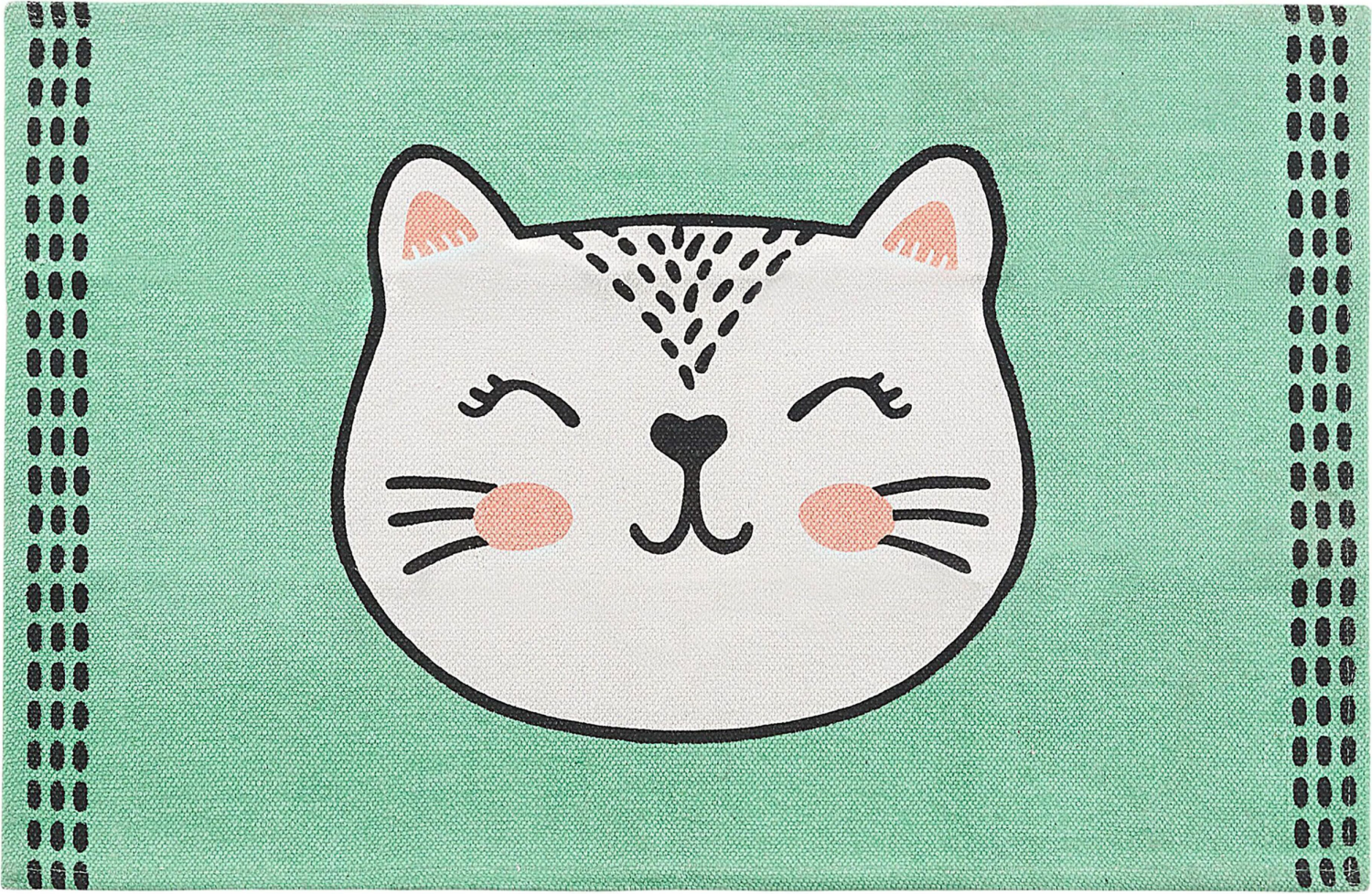 Kinderteppich Baumwolle grün 60 x 90 cm Katzenmotiv Kurzflor HOWRAH Bild 1