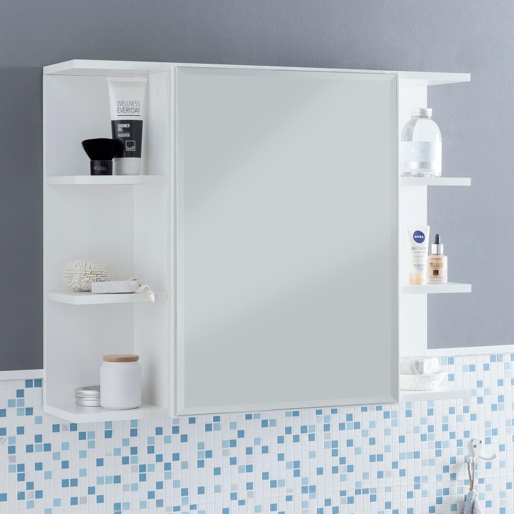 KADIMA DESIGN Moderner Hängeschrank mit Spiegel, weiß, wasserabweisend - Stauraum für Badezimmerutensilien. Bild 1