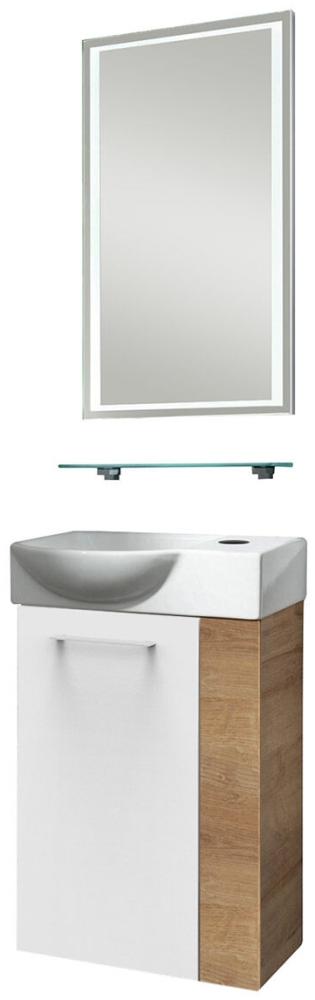 Fackelmann SBC MILANO Gäste WC Set 4-teilig 45 cm, Braun hell/Weiß, links, Keramik Hahnloch rechts, Bild 1