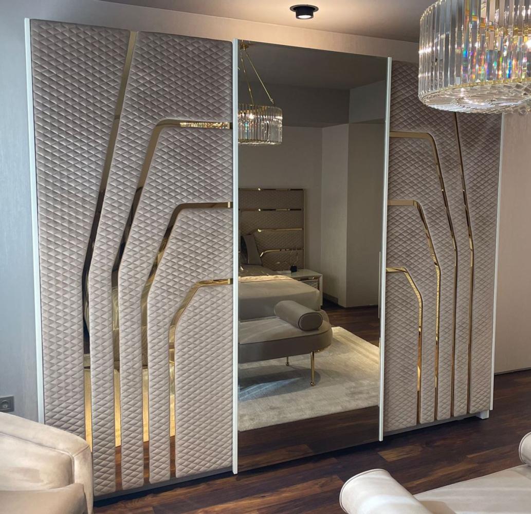 Casa Padrino Luxus Art Deco Schlafzimmerschrank Grau / Gold 270 x H. 230 cm - Verspiegelter Kleiderschrank mit 3 Schiebetüren - Art Deco Schlafzimmer & Hotel Möbel - Luxus Kollektion Bild 1