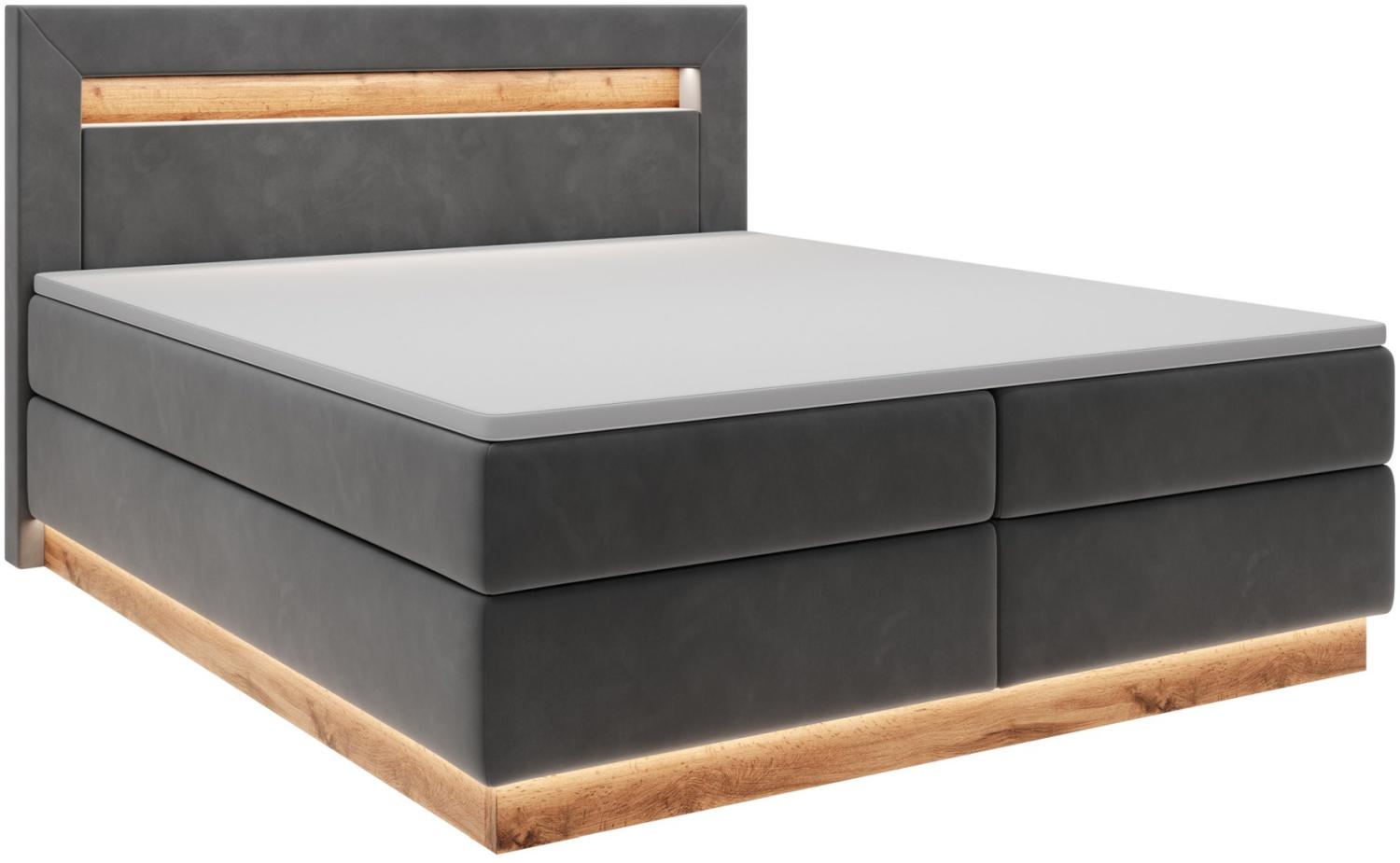 Selsey Promie - Doppelbett, Boxspringbett mit Topper, Beleuchtung und Samtbezug in Graphit, 180x200 cm Bild 1