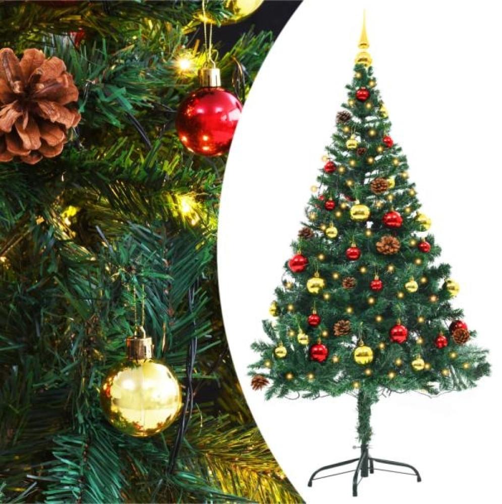 vidaXL Künstlicher Weihnachtsbaum mit Kugeln und LEDs Grün 150 cm Bild 1