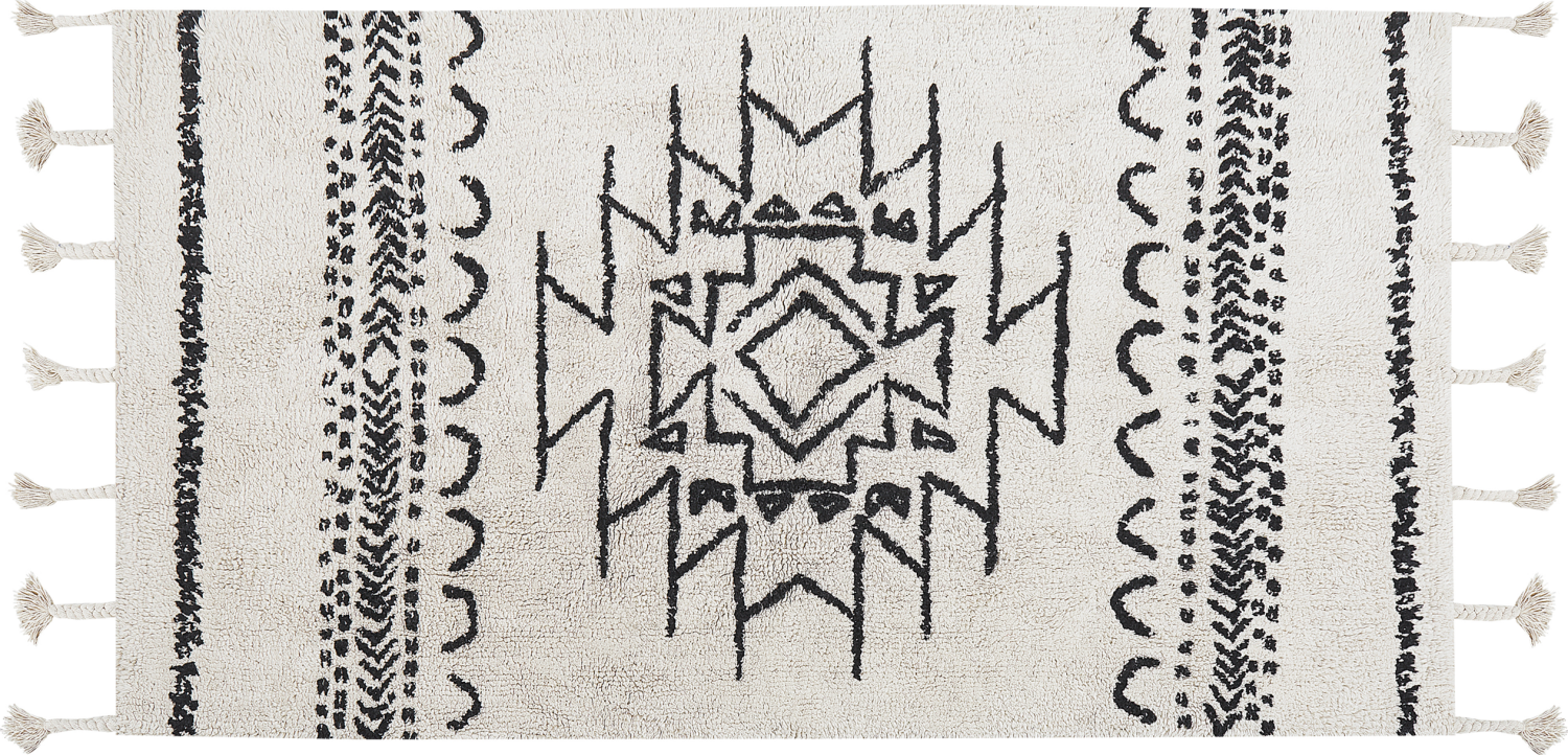 Teppich Baumwolle weiß schwarz 80 x 150 cm Kurzflor KHOURIBGA Bild 1