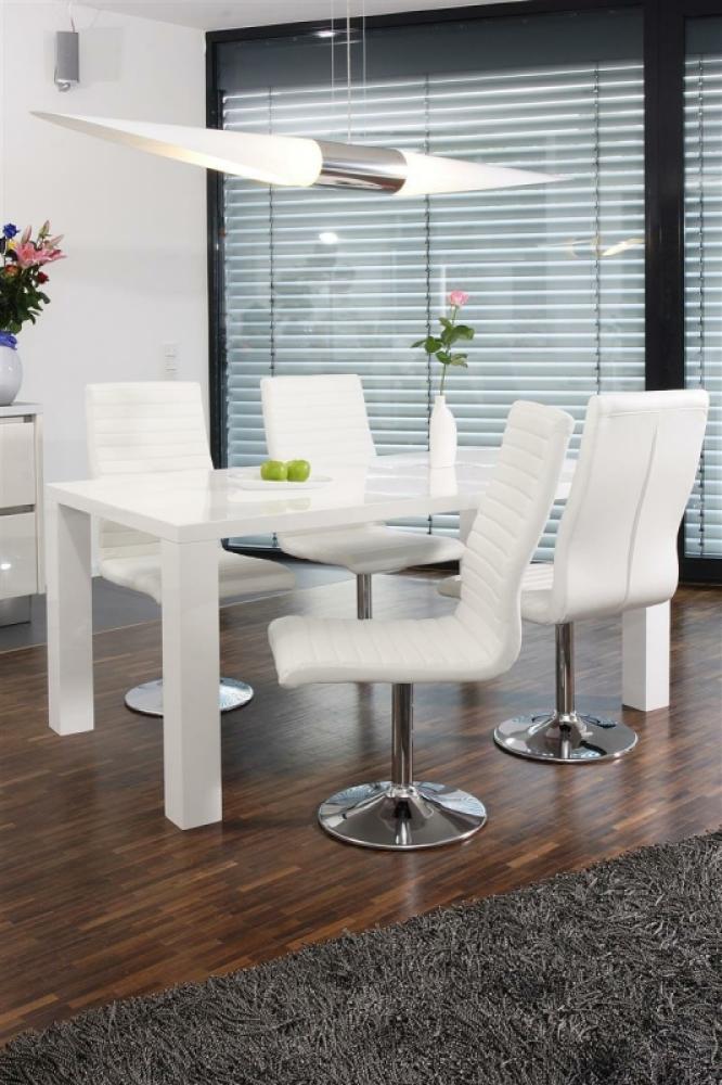 Essgruppe 5-tlg. 180 x 90 cm Tisch aus MDF Weiß + 4 Stühle aus Polyurethan Weiß Bild 1