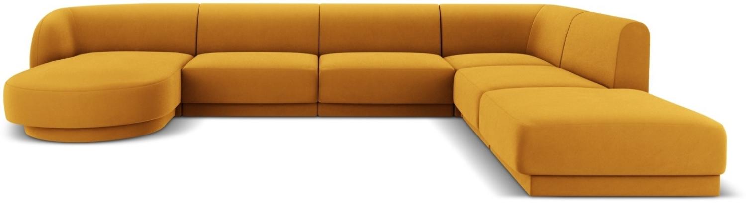 Micadoni 6-Sitzer Samtstoff Panorama Ecke rechts Sofa Miley | Bezug Yellow | Beinfarbe Black Plastic Bild 1