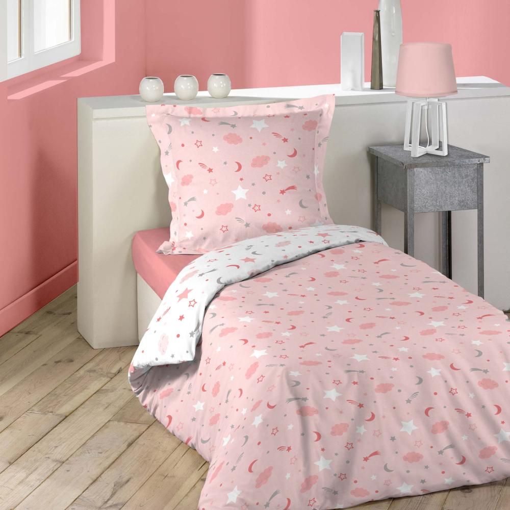 2tlg. Mädchen Bettwäsche 140x200cm Himmel Baumwolle Bettdecke Bettgarnitur rosa Bild 1