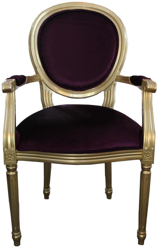 Casa Padrino Barock Esszimmer Stuhl mit Armlehne Lila / Gold - Designer Stuhl - Luxus Qualität Bild 1