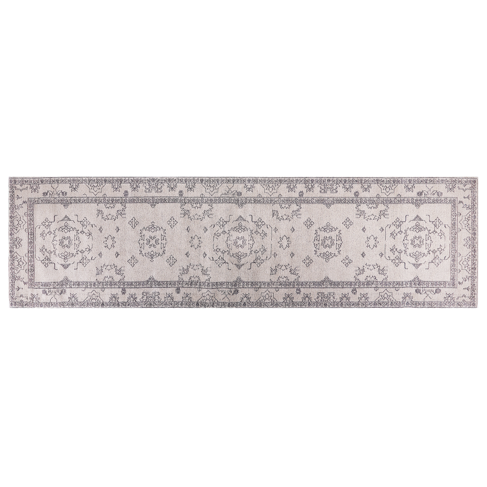 Teppich Baumwolle beige 80 x 300 cm geometrisches Muster Kurzflor GOLLER Bild 1