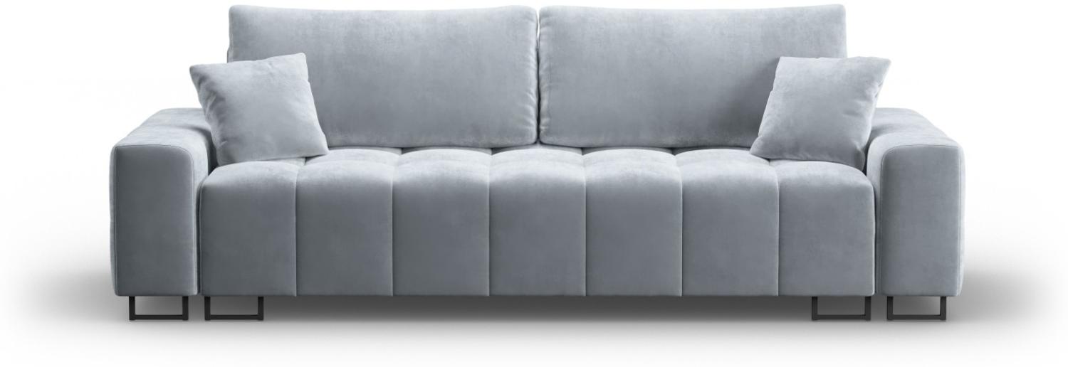 Micadoni 3-Sitzer Samtstoff Sofa mit Bettfunktion und Box Byron | Bezug Light Blue | Beinfarbe Black Metal Bild 1