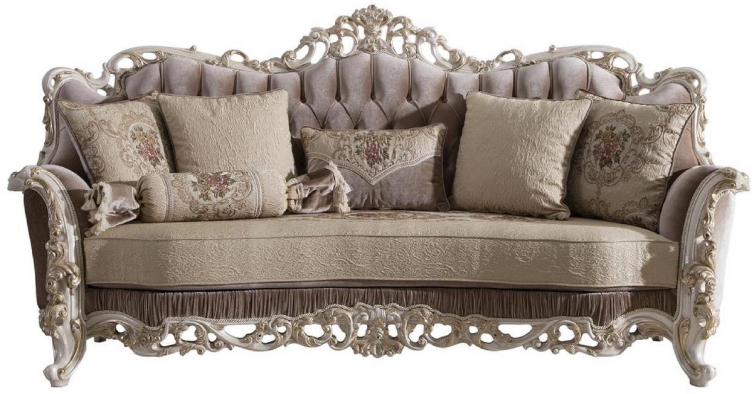 Casa Padrino Luxus Barock Wohnzimmer Sofa mit dekorativen Kissen Braun / Beige / Weiß / Gold 240 x 90 x H. 120 cm Bild 1