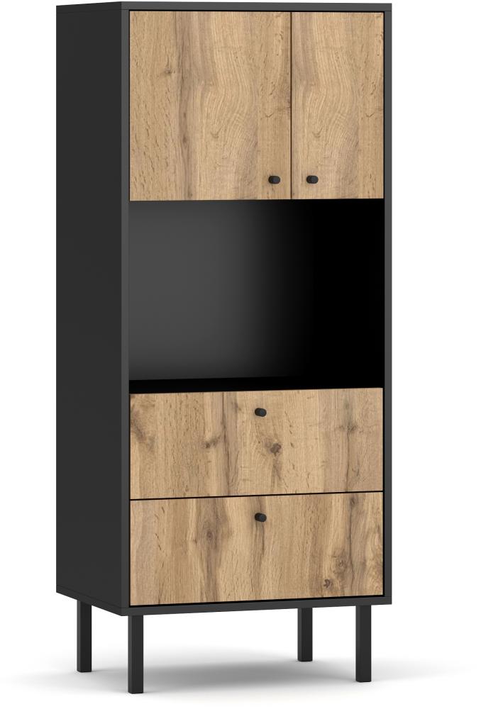 Domando Highboard San Severo M1 Modern für Wohnzimmer Breite 57cm, hohe Metallfüße, Schwarz Matt und Wotan Eiche Bild 1