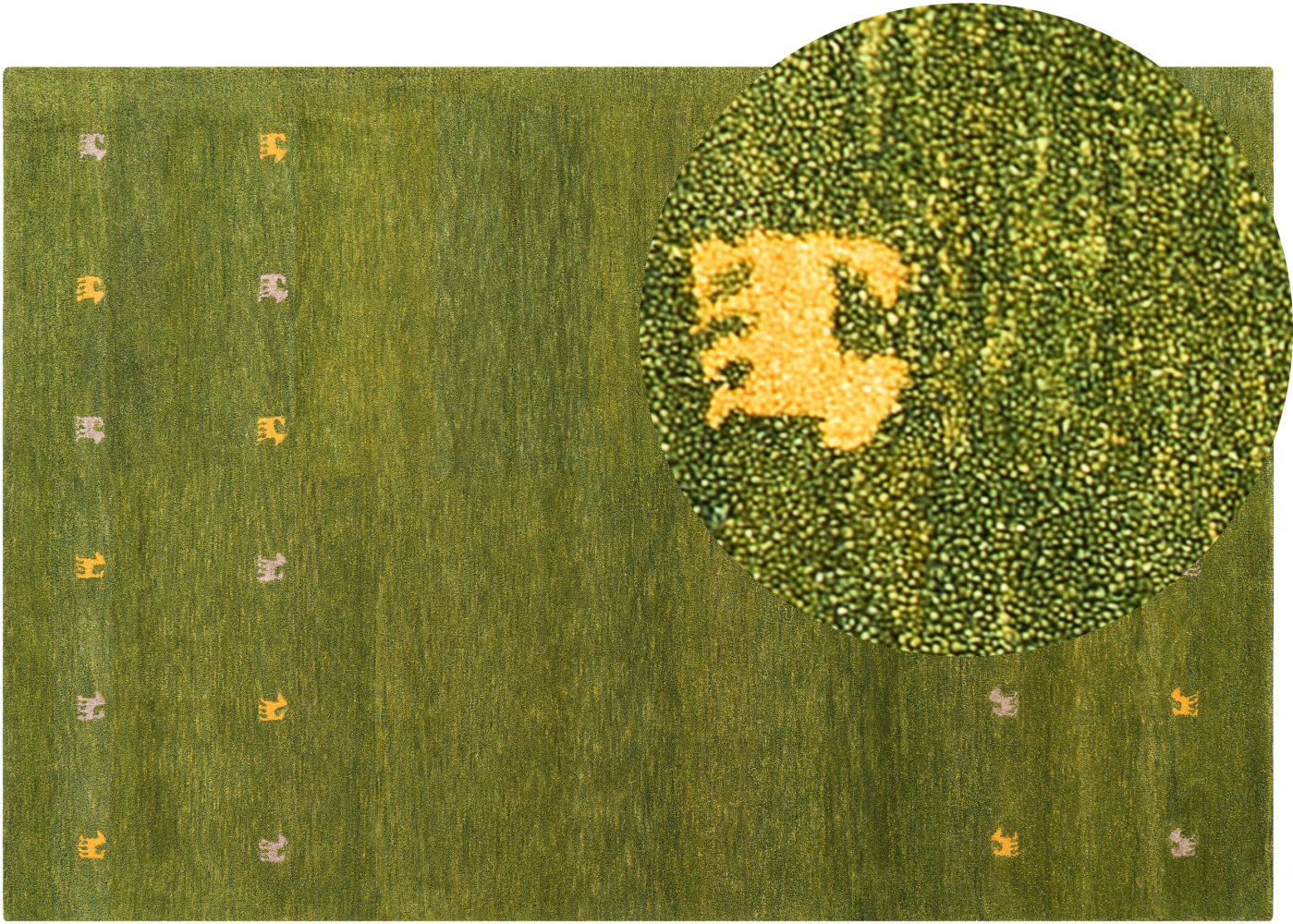 Gabbeh Teppich Wolle grün 200 x 300 cm Tiermuster Hochflor YULAFI Bild 1