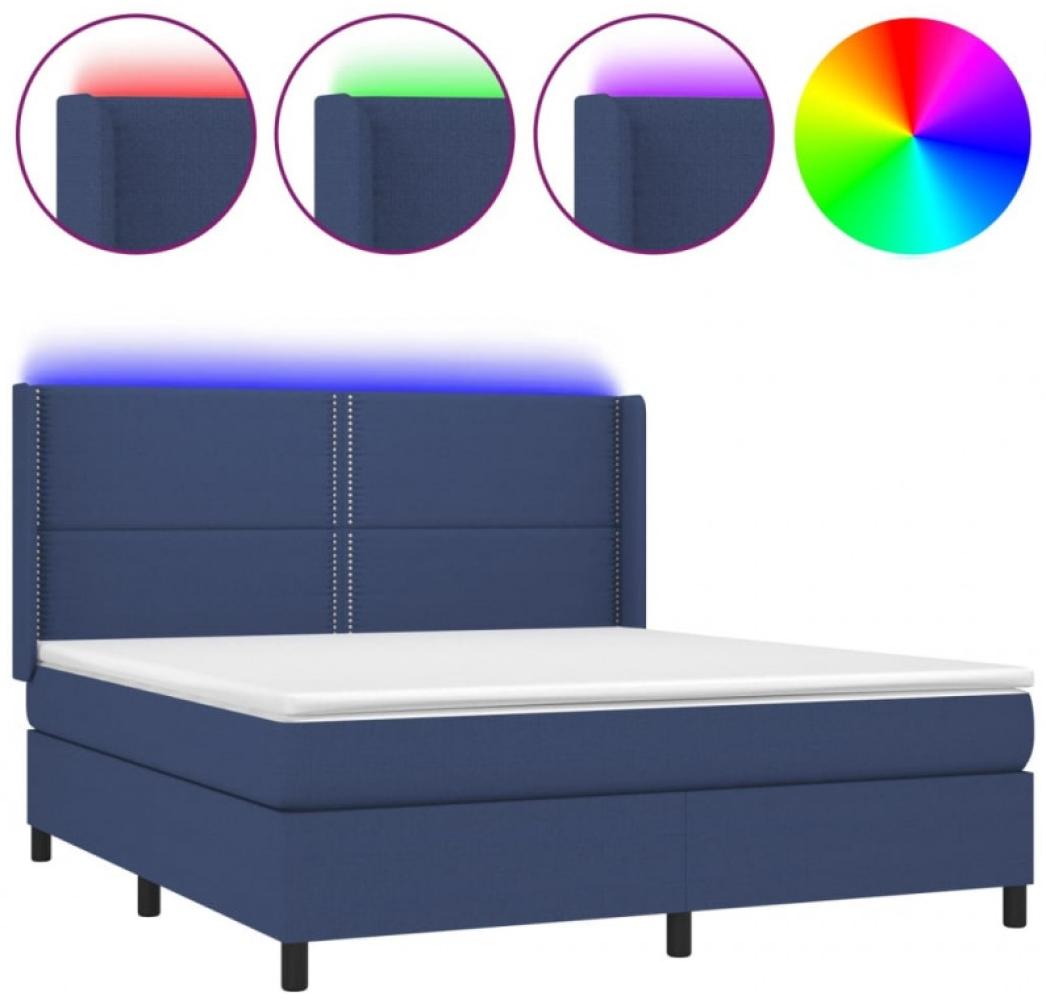 Boxspringbett mit Matratze & LED Blau 160x200 cm Stoff (Farbe: Blau) Bild 1