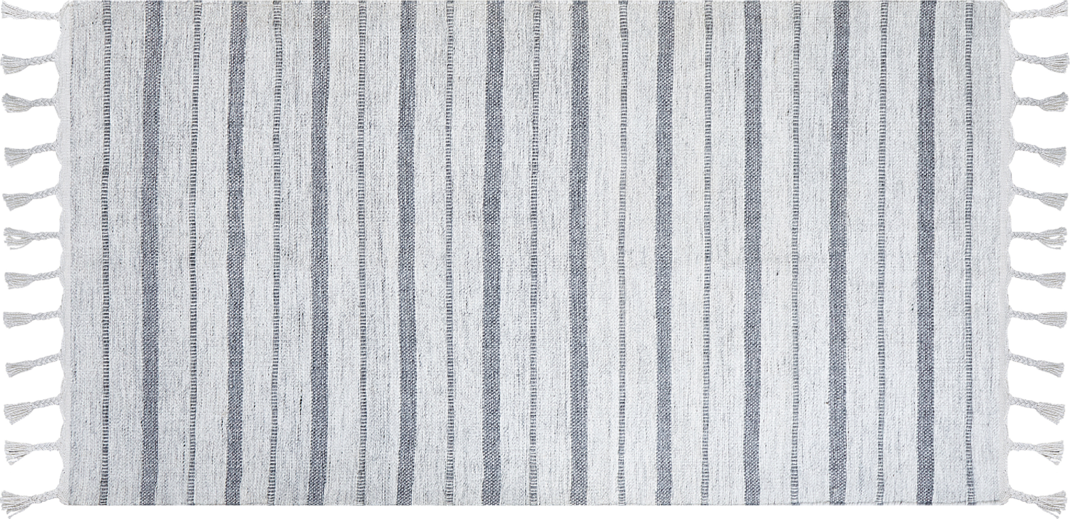 Outdoor Teppich cremeweiß grau 80 x 150 cm Streifenmuster Kurzflor BADEMLI Bild 1