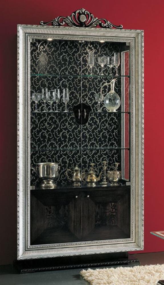 Casa Padrino Luxus Barock Vitrine Schwarz / Silber - Prunkvoller Barock Vitrinenschrank mit 4 Türen - Barock Wohnzimmer & Hotel Möbel - Erstklassische Qualität - Made in Italy Bild 1
