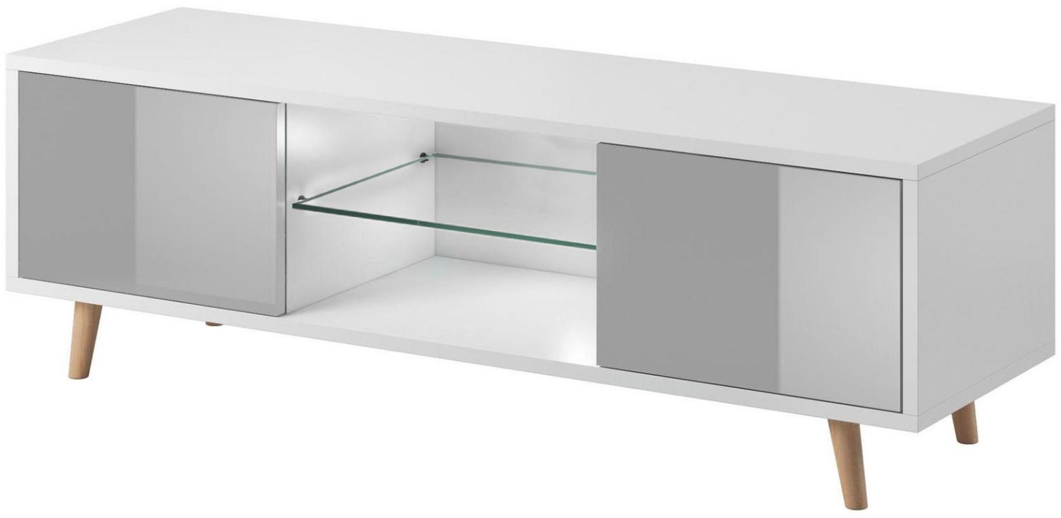 Domando Lowboard Terni M1 Modern für Wohnzimmer Breite 140cm, Holzfüße, Hochglanz, Weiß Matt und Grau Hochglanz Bild 1
