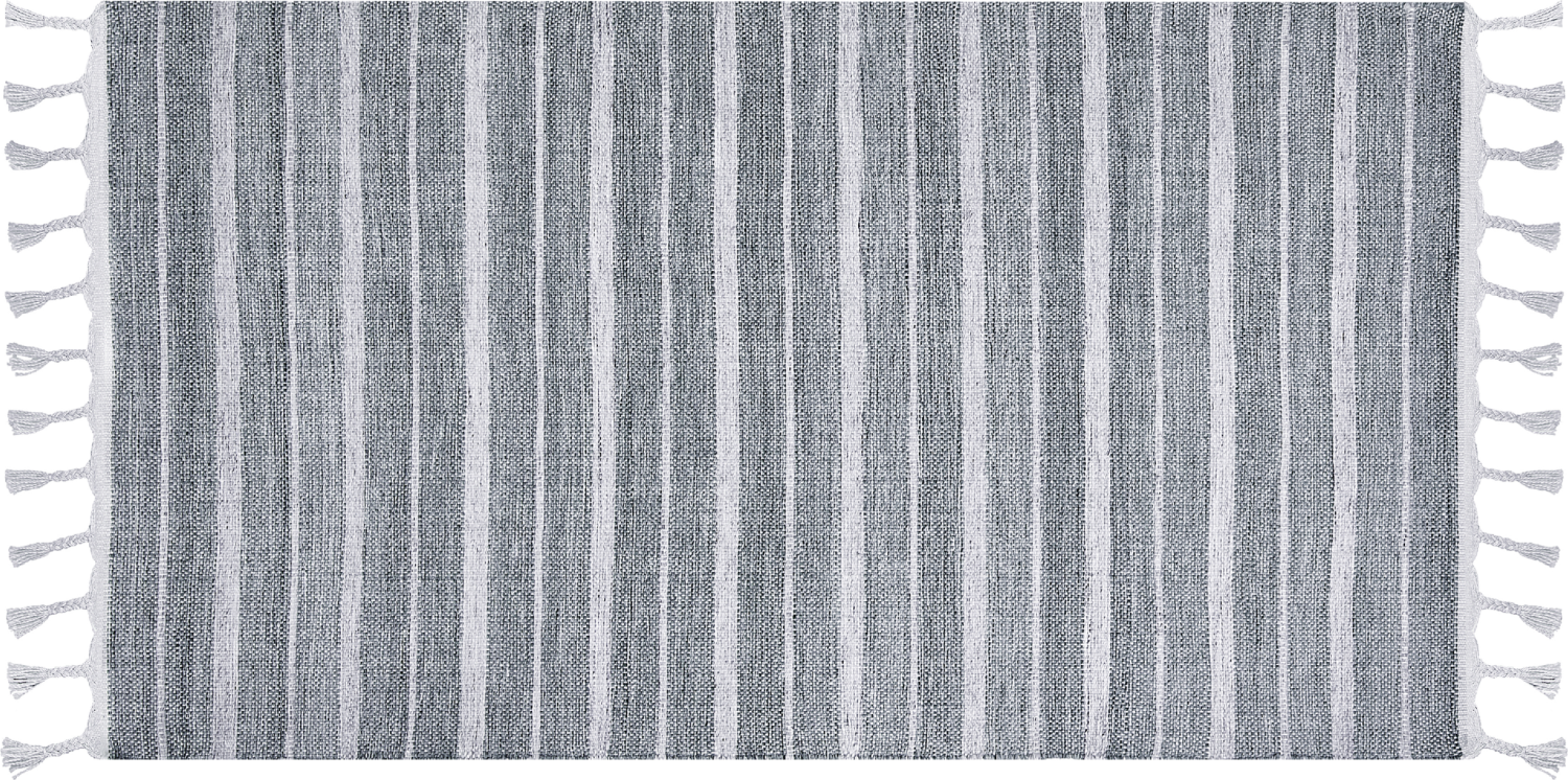 Outdoor Teppich hellgrau weiß 80 x 150 cm Streifenmuster Kurzflor BADEMLI Bild 1