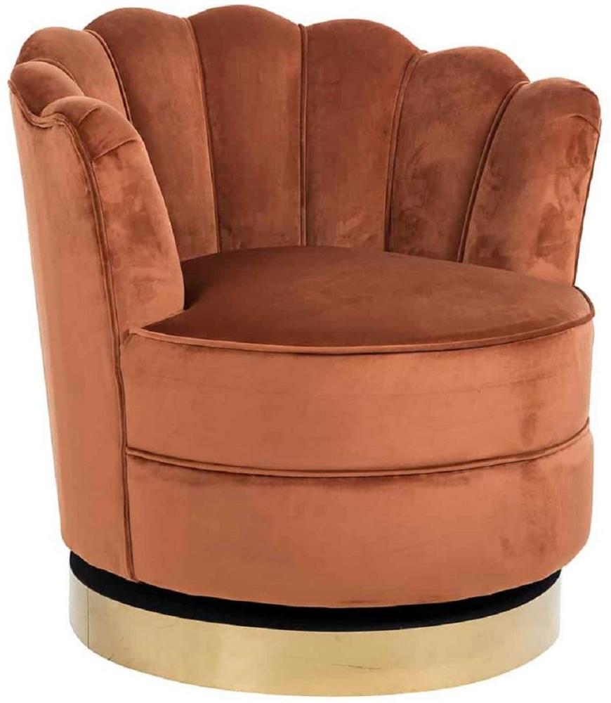 Casa Padrino Luxus Samt Drehsessel Rostfarben / Gold 81,5 x 76 x H. 79 cm - Moderner Wohnzimmer Sessel - Luxus Wohnzimmer Möbel Bild 1
