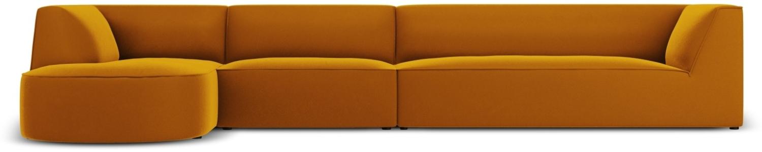 Micadoni 6-Sitzer Samtstoff Modular Ecke links Sofa Ruby | Bezug Yellow | Beinfarbe Black Plastic Bild 1