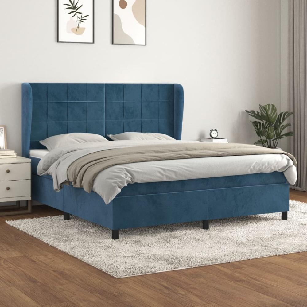 vidaXL Boxspringbett mit Matratze Dunkelblau 180x200 cm Samt Bild 1