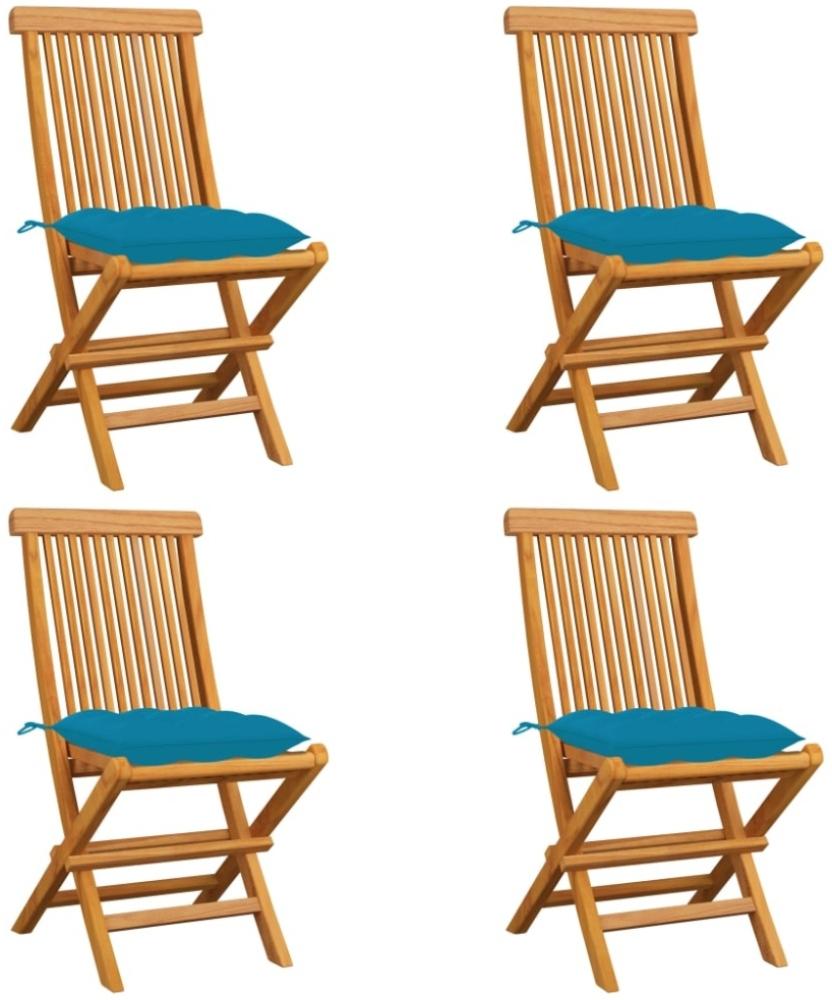 vidaXL Gartenstühle mit Hellblauen Kissen 4 Stk. Massivholz Teak Bild 1