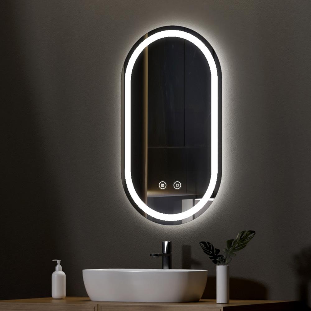 EMKE Badspiegel Mit Beleuchtung Elliptisch Wandspiegel Touch Beschlagfrei 3 Lichtfarbe Dimmbar Oval Badezimmerspiegel 50×90cm Bild 1